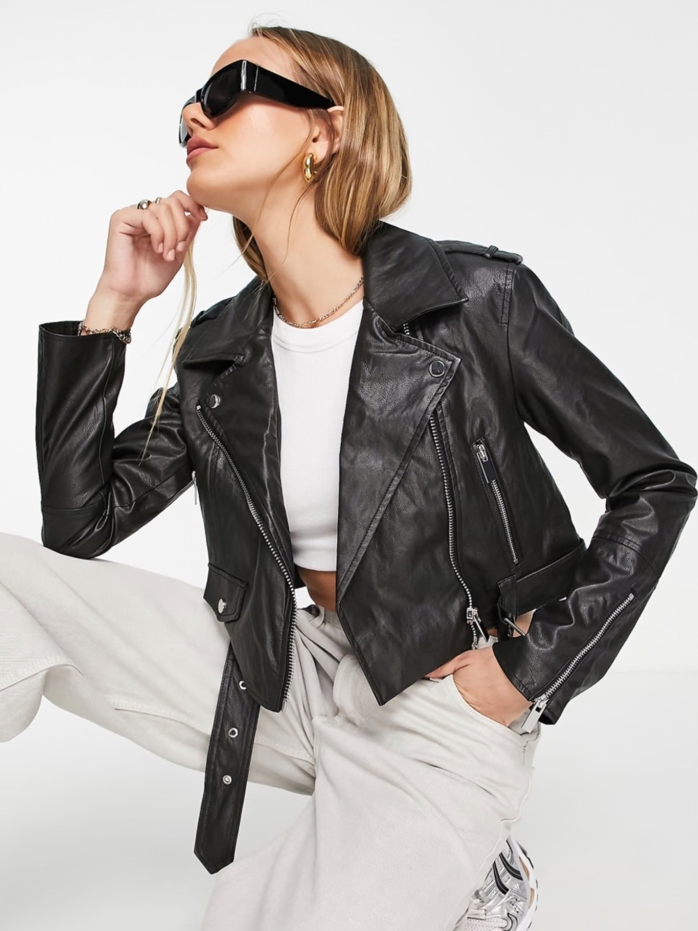 River Island Black Leather Moto Jacket - Women's Faux Leather Biker Coat